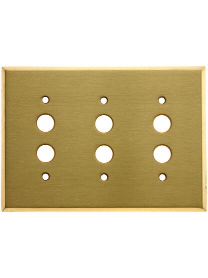 Classic Triple Gang Push Button Switch Plate In Pressed Brass or Steel